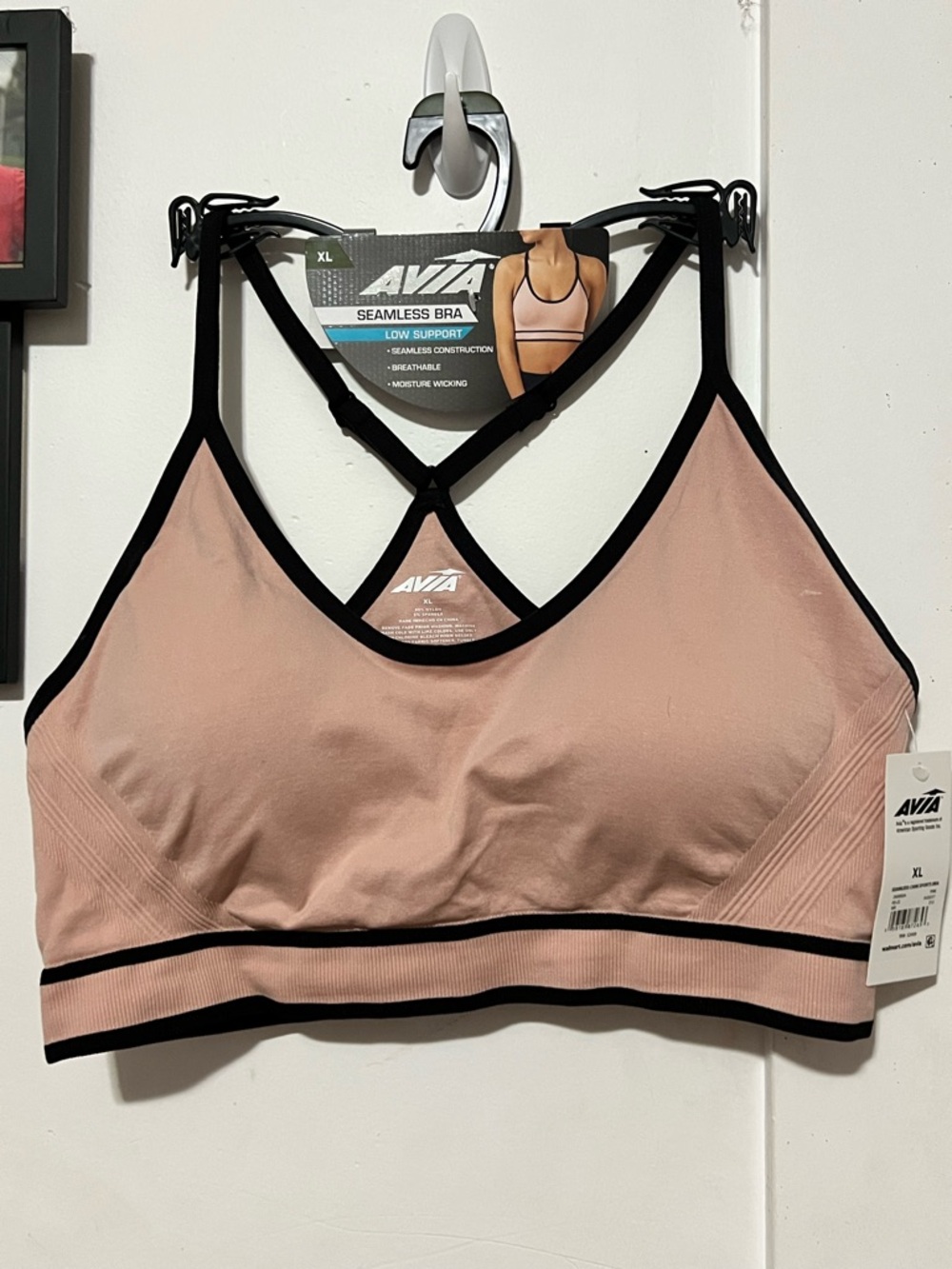 Avia Seamless Low Support Sports Bra - Dusty Pink with Black Trim
